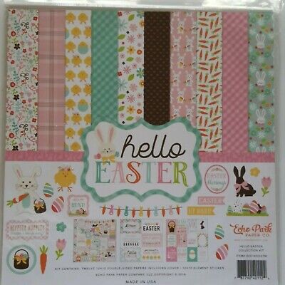 Kit de libro de recortes colección Echo Park Hello Easter 12"" X 12"" papel y pegatinas