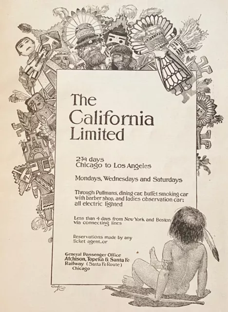 1899 CALIFORNIA LIMITED Vtg Art Print Ad~Bare Bottom Papoose Indian Kachina Doll