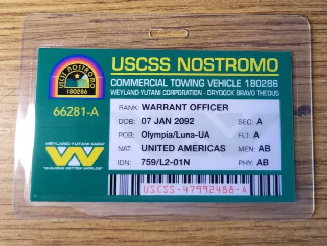 Aliens Id Badge-Uscss Nostromo Warrant Officer Cosplay