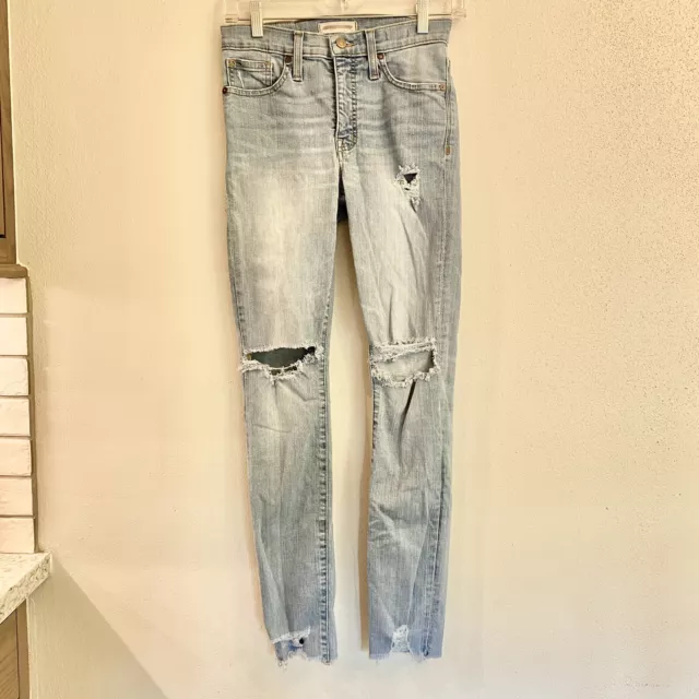 Madewell Jeans Women's 9” High Rise Skinny Distressed Blue Stretch Denim 