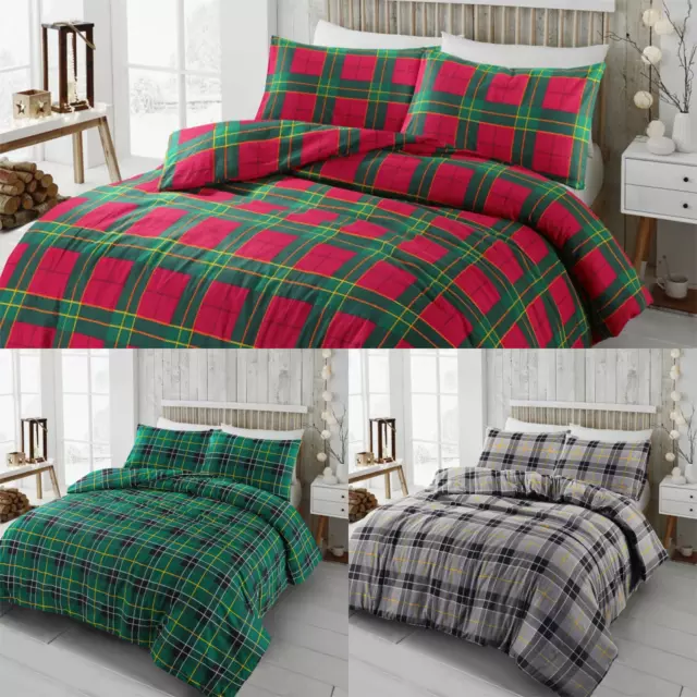 Thermo Flannelette Tartan Bettdeckenset 100 % gebürstete Baumwolle Bettwäsche Einzel Doppel