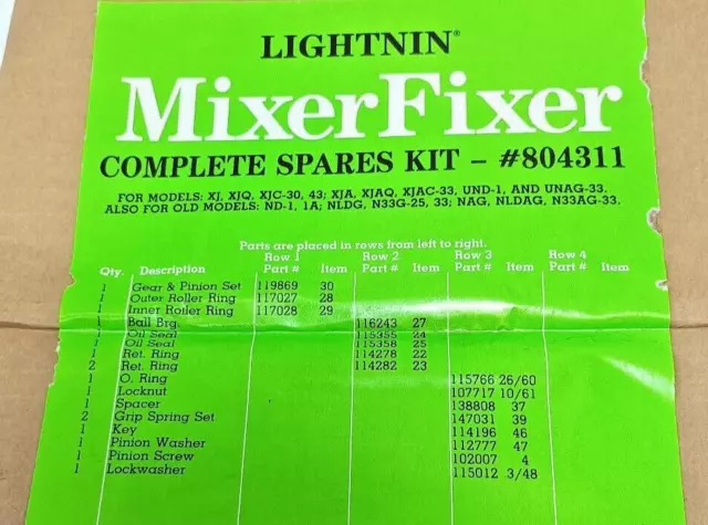 Lightnin Mixer Fixer 804311 Complete Spares Kit New Fast Shipping 2