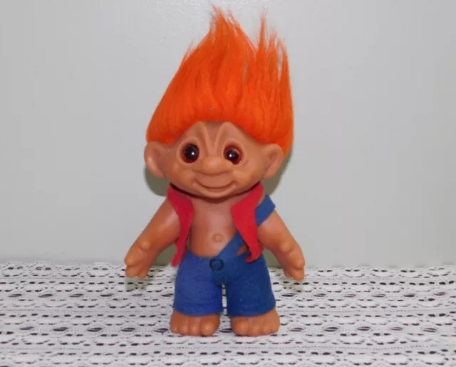 Vintage Troll Doll Orange Hair Blue Pants Red Shirt 1977 Thomas Dam Denmark