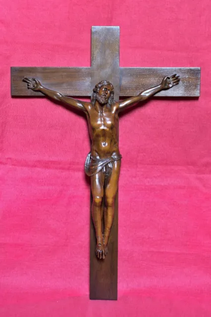 GRAND CRUCIFIX en BOIS Christ Croix XIXe 19e siècle 19th century wooden cross