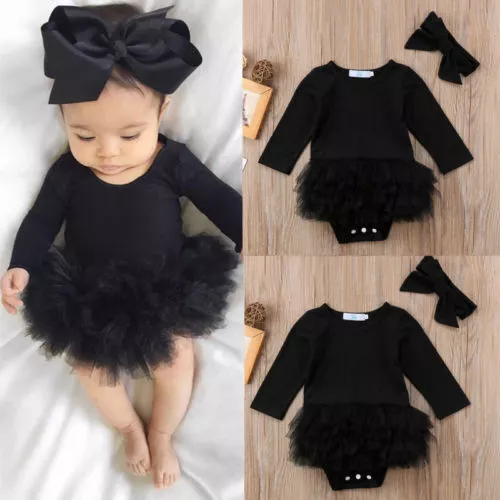 Newborn Baby Girl Tutu Romper Jumpsuit Bodysuit Dress Clothes Headband Outfit