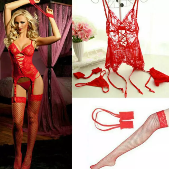 Women Sexy-Lingerie Nightwear Underwear Cosplay Sleepwear Lace G-string Set