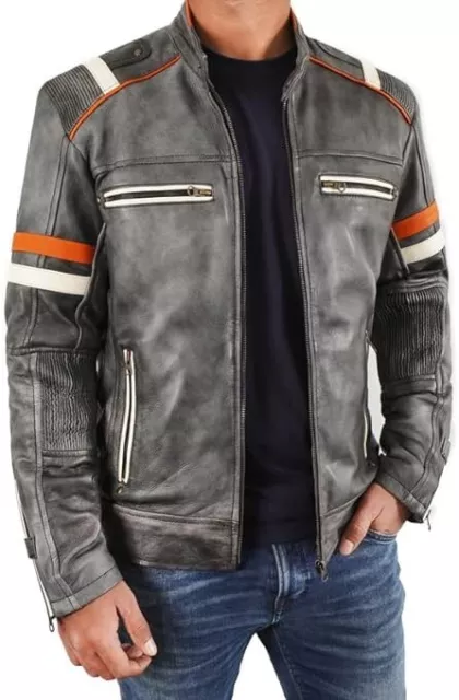 MEN'S BIKER VINTAGE Distressed Motorcycle Real Leather Jacket $139.95 ...