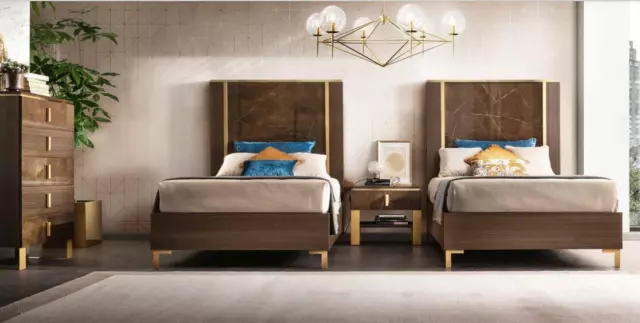 2x Lit + Table de Chevet 3 Parties Chambre à Coucher Set Luxe Design Sets