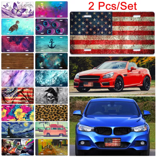 Set 2 Pattern Aluminum Front License Plate Tag for Car Truck SUV vehicle