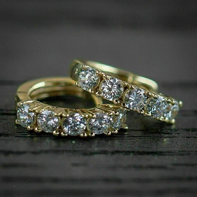 2.00Ct Round Cut Lab Created Diamond Huggie Hoop Earrings 14K Yellow Gold Plated
