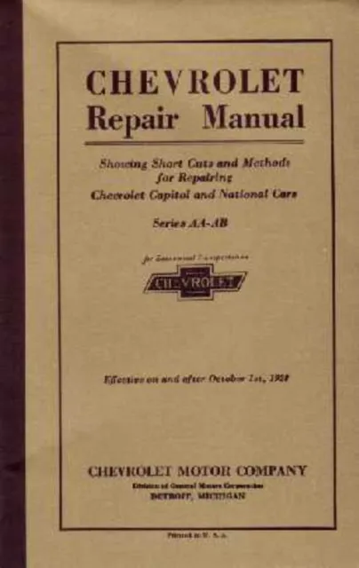 1927 1928 Chevrolet Car Truck Shop Service Repair Manual Engine Drivetrain Book