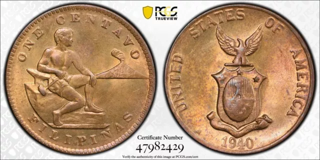 1940-M 1c Centavo PCGS MS64RB U.S. Philippines 90178.64/47982429 87/19 Higher