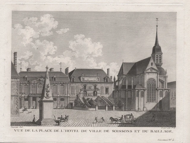 Soissons Place de l'Hotel de Ville Aisne Hauts-de-France gravure estampe 1780