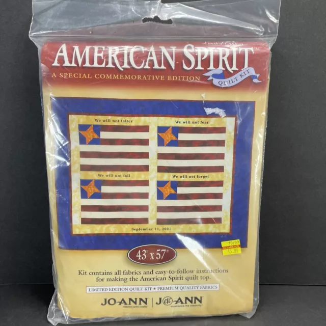 "Kit de edredón bandera patriótica Joann American Spirit NUEVO 11 de septiembre de 2001 43""x57"