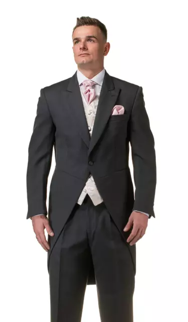 Grey Herringbone Tailcoat Jacket Morning Coat Wool Royal Ascot Wedding Mens Men