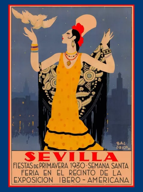 A3 SIZE - SPANISH SEVILLE SPRING FESTIVAL 1930s travel Retro Poster Print Art