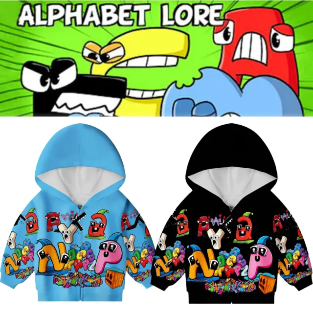 Kids Alphabet Lore Zip Hoodies Long Sleeve Blue Coat Top Sweatshirt Xmas Gift