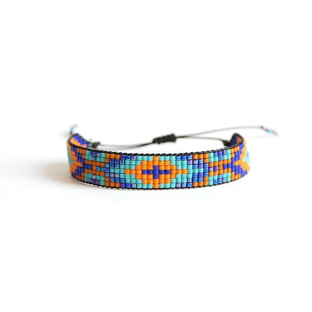 Bracelet Manchette Tissé Miyuki Multicolore, Large Bracelet