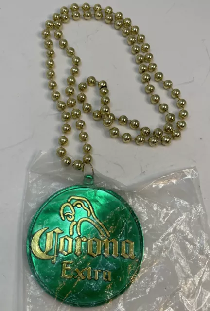 Corona Extra Beer Green Medallion Beads Party Necklace Mardi Gras