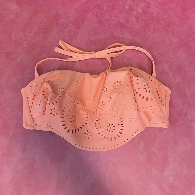 VINTAGE 90'S Y2K Xhilaration Swim Bikini Top Neon Orange Ruffle Women's