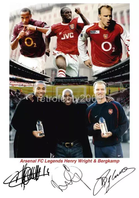 Arsenal Fc Ian Wright Dennis Bergkamp Thierry Henry Signed Re-Print A4 Print