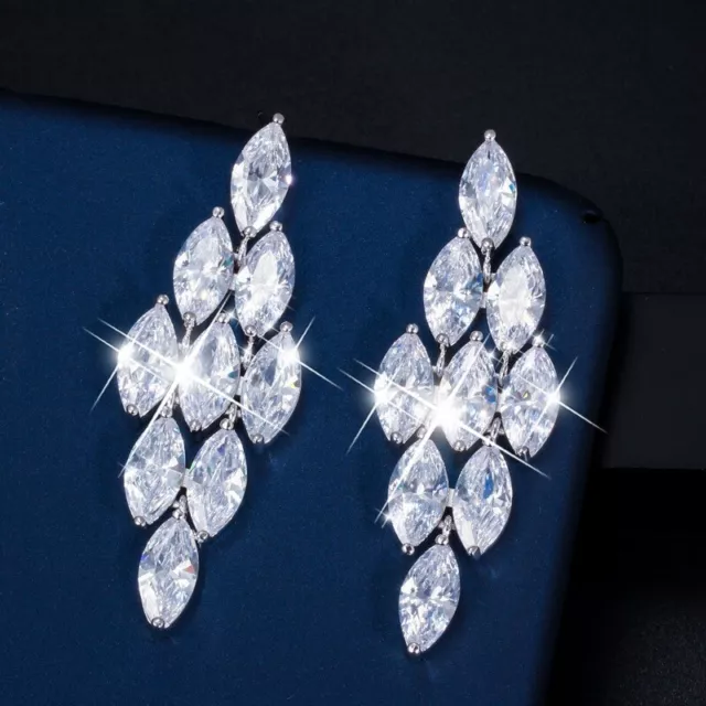18k white gold filled crystal imitation diamond shaped mesh chandelier earrings