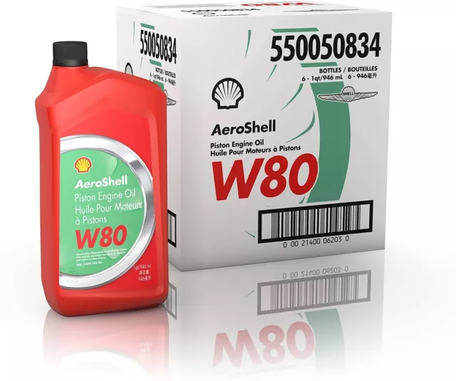 AeroShell Aviation Oil W80 Plus Case of 6 Quarts