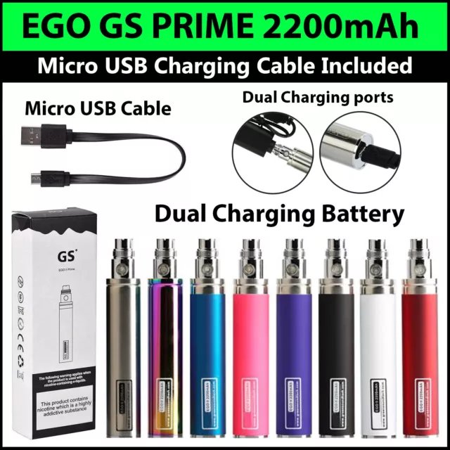 Original GS EGO 2 E Cig 2200mah E Cigarette Battery Micro USB Charger Included