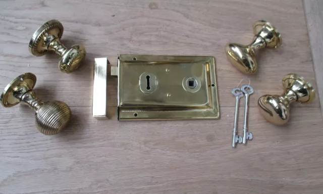 Traditional Old Vintage Style Rim Door Lock & Rim Knob Set Handles