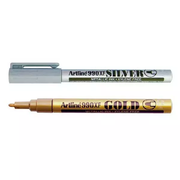 Artline 990XF (1.2mm) Medium Permanent Marker Metallic Silver - 2x SILVER marker