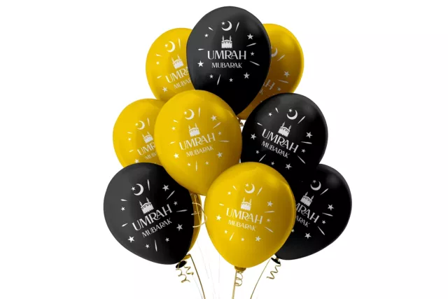 Umrah Mubarak Balloons - Black & Gold - Umrah Decorations