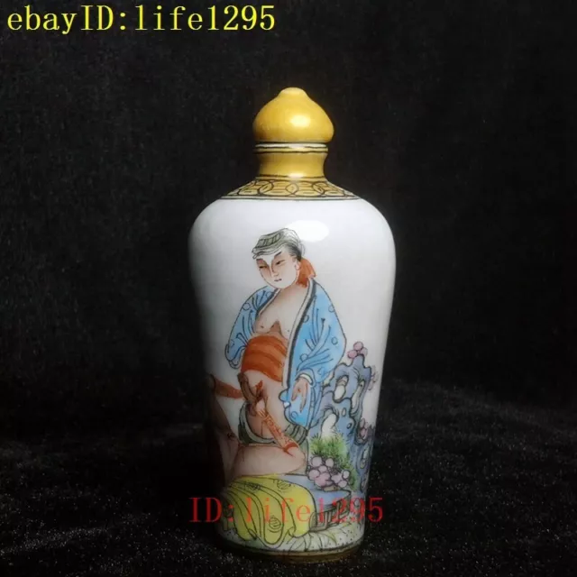 Chinese Porcelain Painting ancient Sex art figure Snuff Bottle old decoration