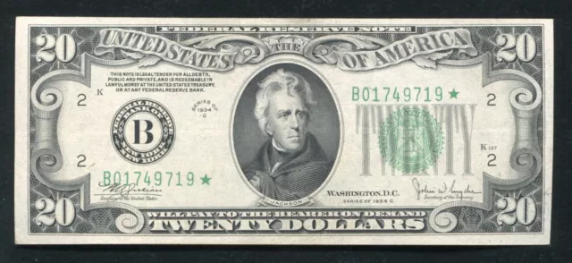 Fr. 2057-B* 1934-C $20 *Star* Frn Federal Reserve Note New York, Ny About Unc