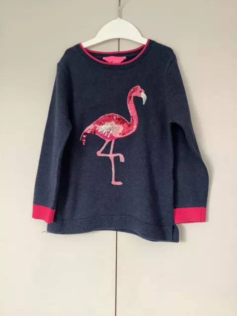 Maglione blu Joules bambina 4 anni maglia fine con fenicotteri rosa e paillettes