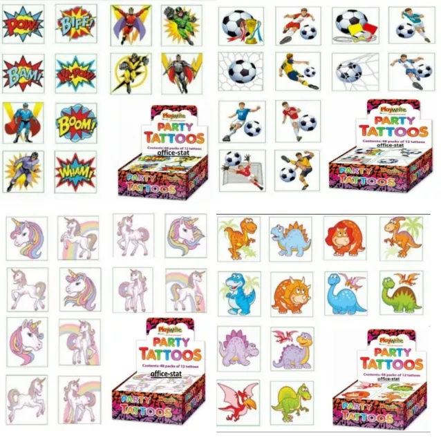 72 Temporary Kids Tattoos Childrens Girls Boys Party Bag Fillers Press on
