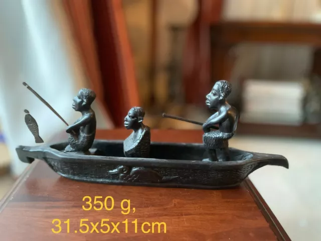 Lagamoyo Tanzania Hand Carved Tribal Boat with figures- African Ebony.