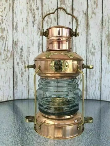 Antik Kupfer & Messing Nautisch Öl Lampe Maritim Schiff Lantern-Anchor Boot