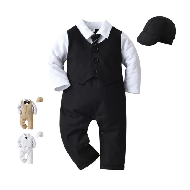 3-24 M Baby Boy Formal Party Wedding Tuxedo Waistcoat Outfit Suit Birthday Suit