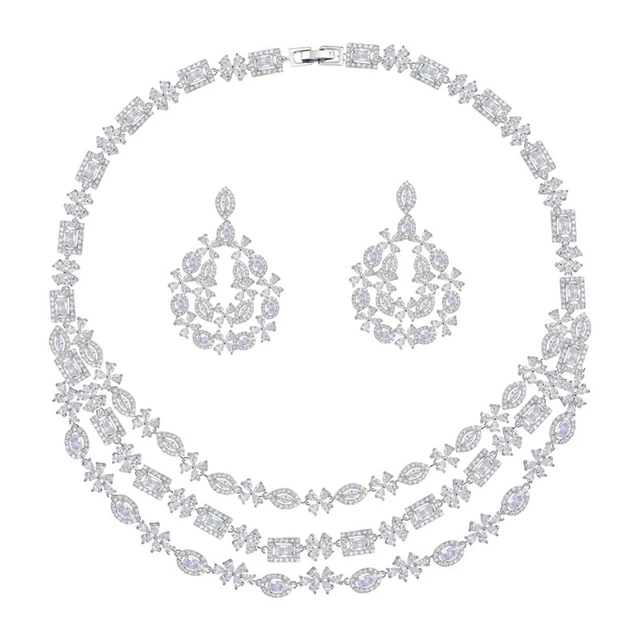 Women Stunning Silver Plated Cubic Zircon Small Flower Wedding Jewelry Set Gift