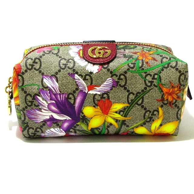 Auth GUCCI multiple Ophidia GG Flora Cosmetic Case 548394 Beige Red Multi PVC -