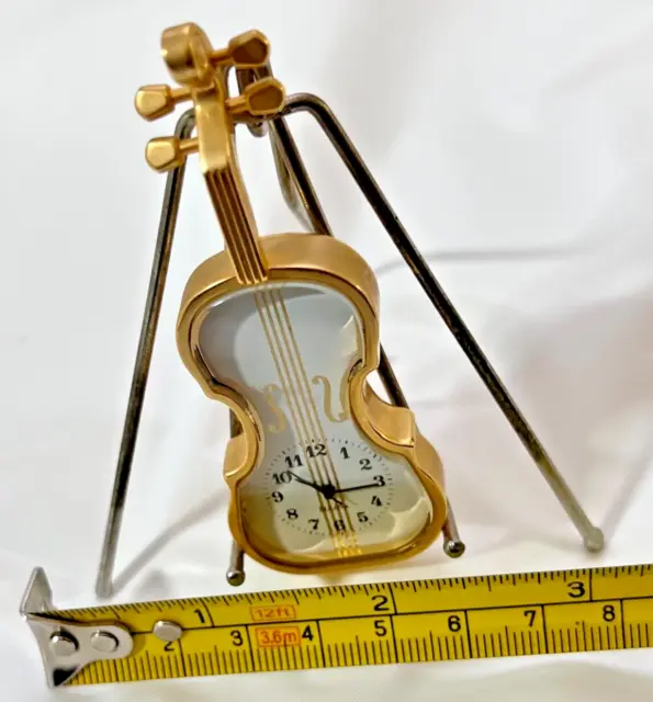 Vintage Late 1990s Bulova Collectible Miniature Brass Cello Clock EUC.FREE SHIPP