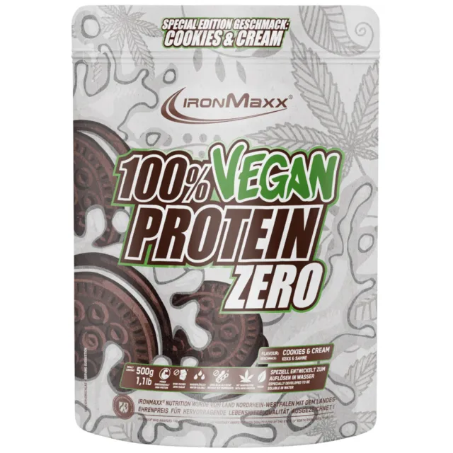 (29,78 EUR/kg) IronMaxx 100% Vegan Protein Zero 500g Pulver Beutel Eiweiß MHD