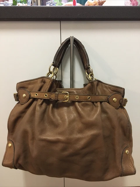 MIU MIU Leather Vitello Lux Gathered Tote Beige Bag Handbag 42 x 30 x 17 17 Drop