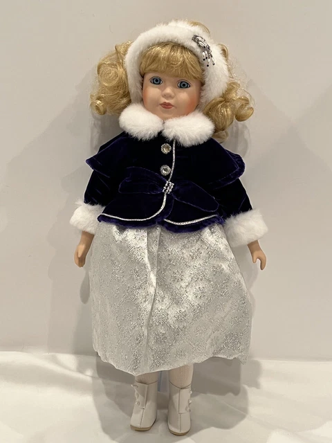 Elegant Victorian Winter Outfit Porcelain doll 17" Curly Blonde Hair