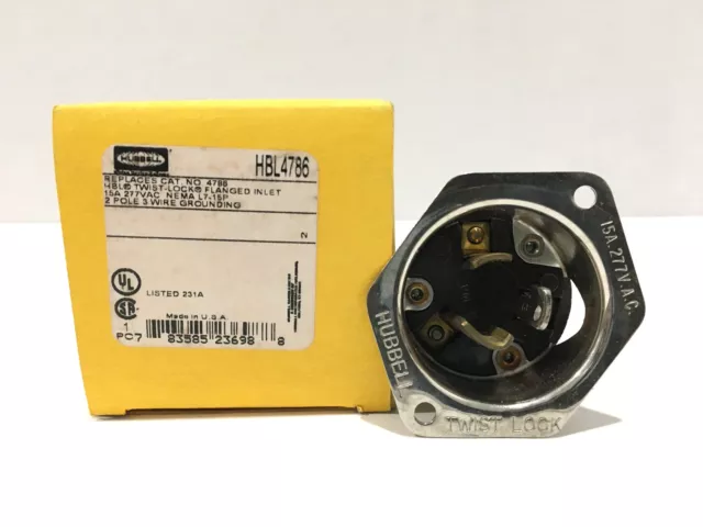 HBL4786 HUBBELL Flanged Inlet, 15A 277V AC, 2-Pole 3-Wire  L7-15P NEW!!!!