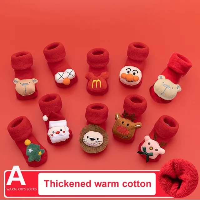 Christmas Baby Red Socks Learn Walk Supplies Cotton Socks for Toddler 0-36 Month