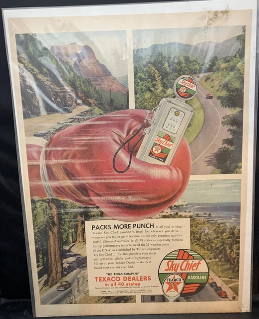 1954 Texaco Sky Chief & 54 Ford Test Drive Vintage Magazine Print Ad Ephemera