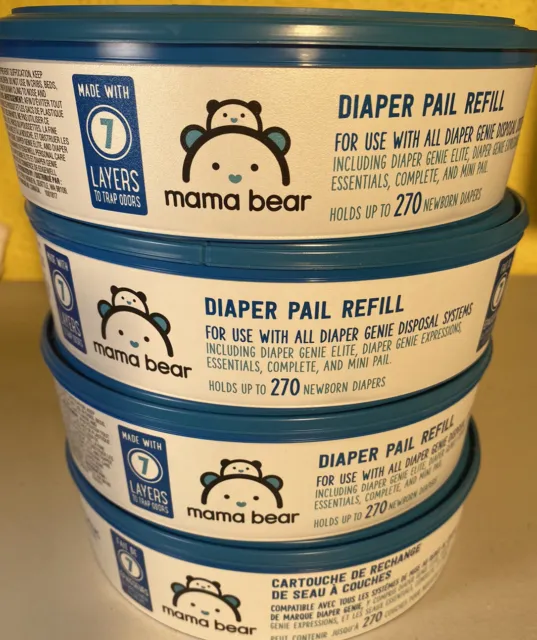 Mama Bear, Diaper Disposal Pail Refills for Genie, 270 Count Lot of 4 New Unused