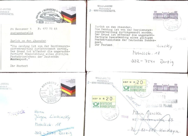 Bund Postkriegbeleg BRD - DDR/Polen/Ungarn mit BRD Nr. 1265 + 1287, 7 Stk.