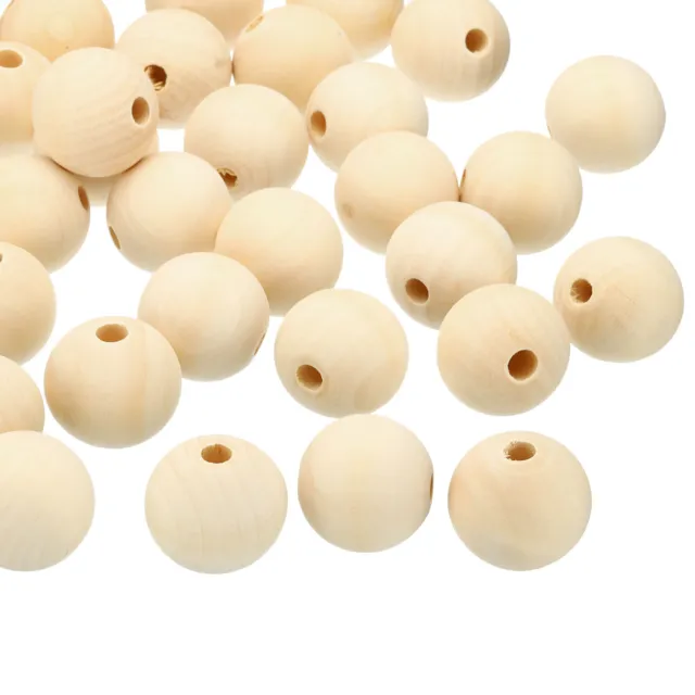 30mm Natural Wood Beads, 40 Pack Unfinished Wooden Beads Round Loose Beads